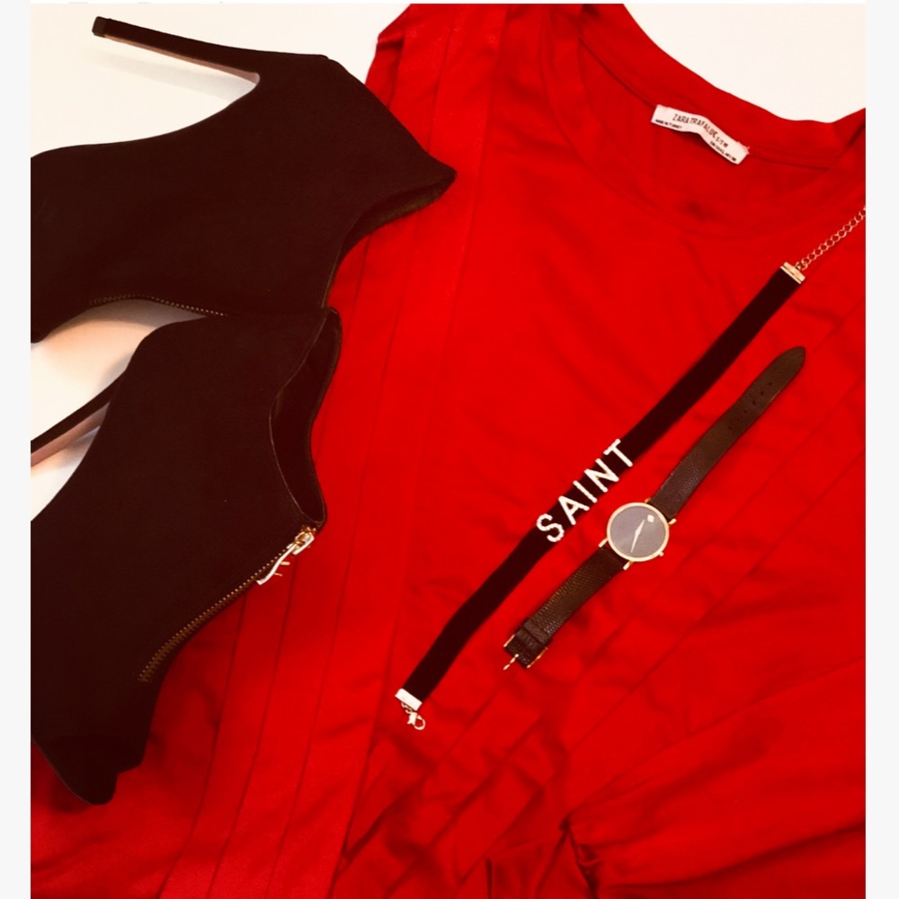 Zara Trafulac Red Pleated Tunic Dress